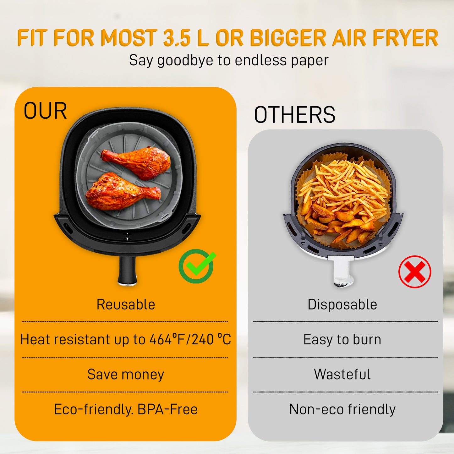 Silicone Air Fryer Liners 7.5 Inch with 2 Silicone Oven Mitts, Food Tongs, and Oil Sprayer 100ml.