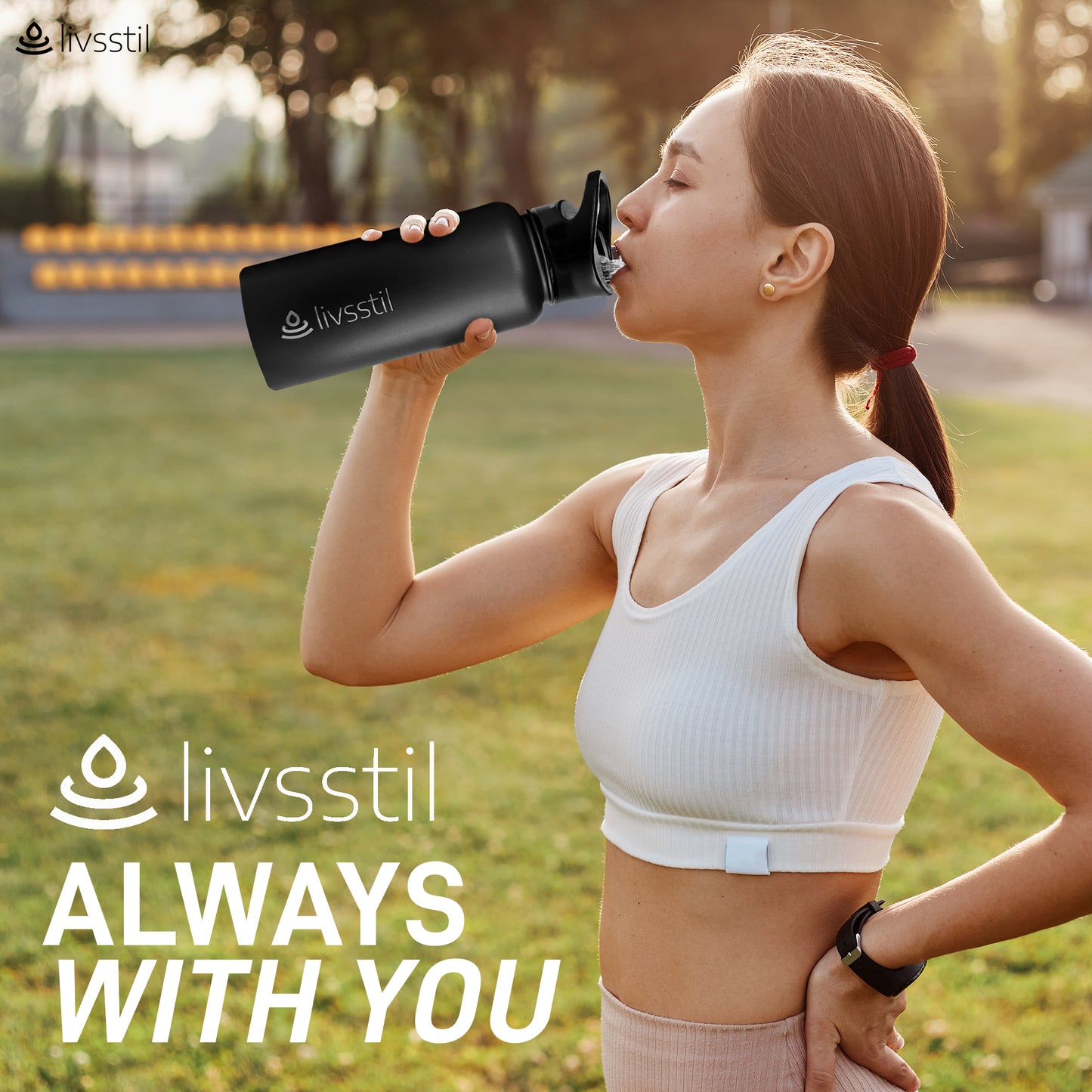 livsstil Stainless Steel Sports Water Bottle 32oz with 3 Lids.