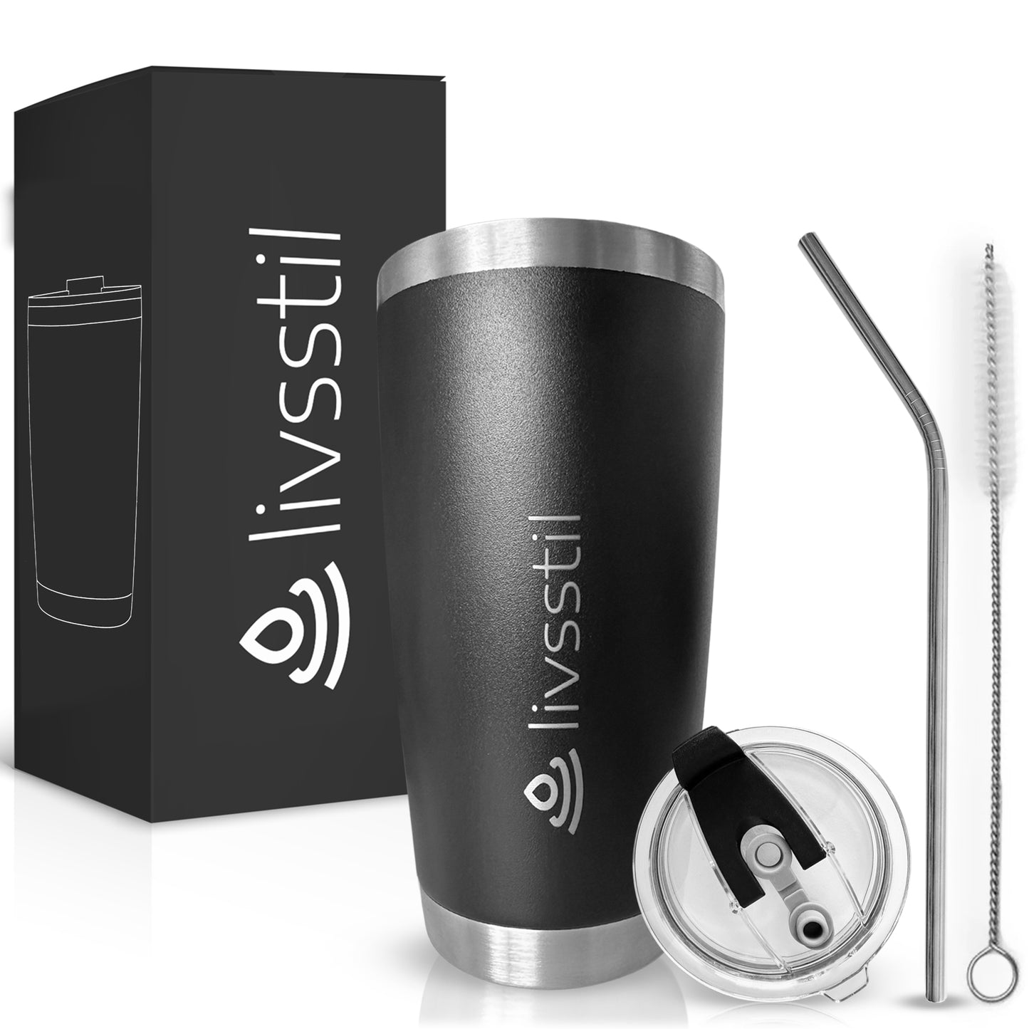 livsstil Stainless Steel Tumbler with Lid and Straw, 20 oz.